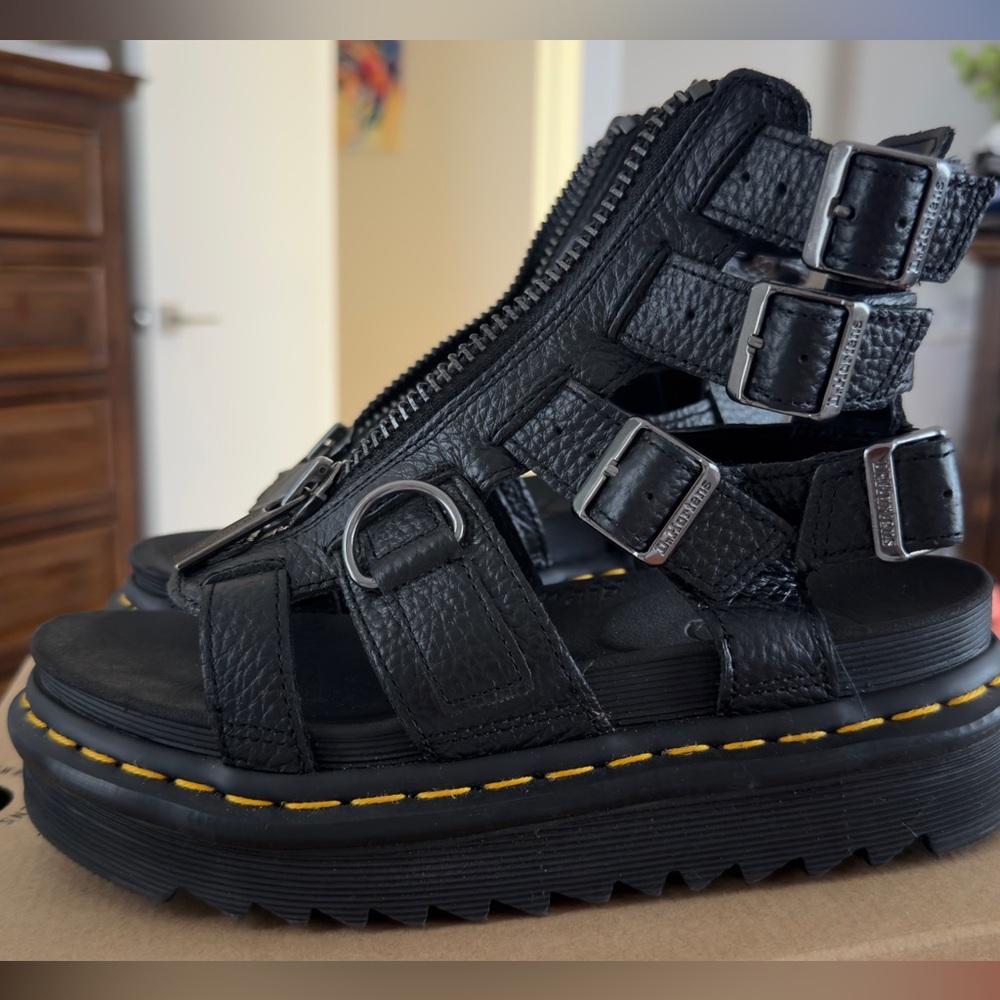 Dr. Martens Olson Sandals Black Milled Nappa Zebrilus Platform Size 6 EU 37 - Picture 3 of 8